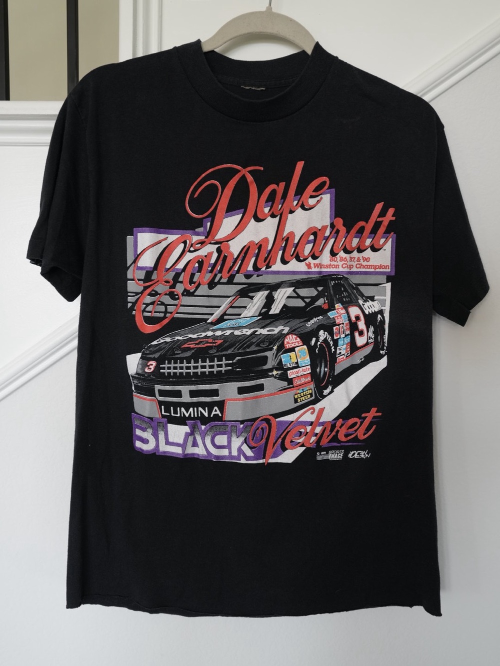 Vintage Dale Earnhardt Black Velvet NASCAR Graphic T-Shirt Black Single Stitch